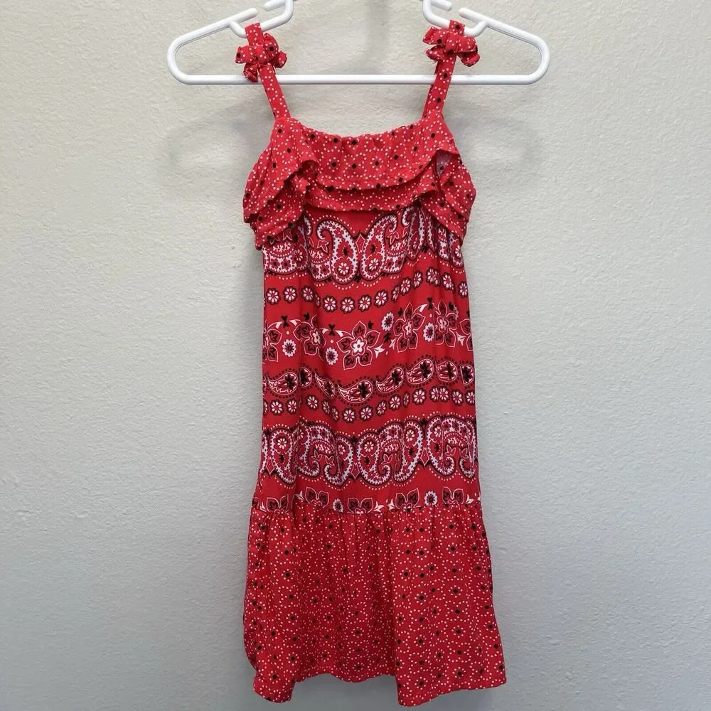 Oshkosh | Red Ruffle Tiered Bandana Maxi Dress Paisley Floral 12 Months